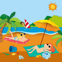 Obraz na płótnie Canvas Summer vacation with people on the beach