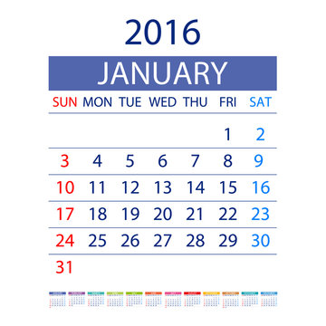 2016 calendar simple design vector date template month
