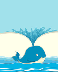 Blue whale splashing water