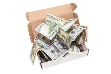 dollar bills in a big box