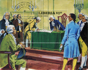 Liberia - circa 1982: a postage stamp issued by Liberia circa 1982. Dedicated to the adoption of...