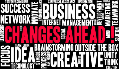 Changes Ahead Word Cloud On a Black Background. 