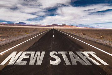 New Start written on desert road