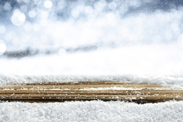 wooden desk space and snow 