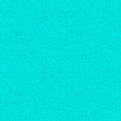 Obraz premium Thin Line Web E-Commerce Shopping Mint Seamless Pattern