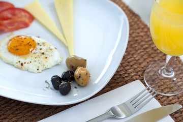 Rich and delicious Turkish breakfast on white wood table