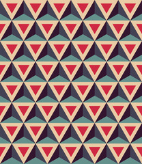 Vector modern seamless colorful geometry pattern, 3D triangles, color red blue, abstract geometric background, trendy multicolored print, retro texture, hipster fashion design