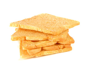 Crispy bread and butter on white