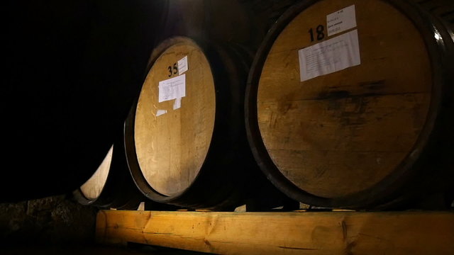 Wine Barrels In A Wine Cellar