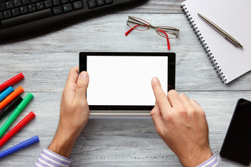 Businessmen using touchpad.