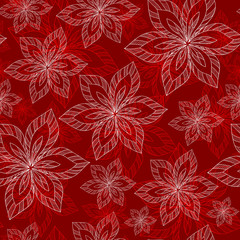 white and red big flowers on a red background vector seamless ab
