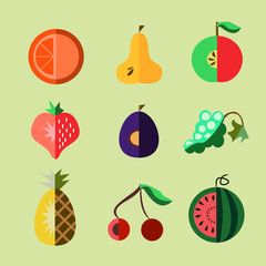 Set of fruits and berries icons. Vector illustration.