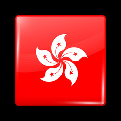 China Flag of Hong Kong. Glassy Icon Square Shape
