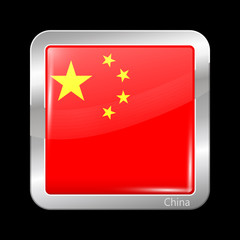 Flag of China. Metalic Icon Square Shape