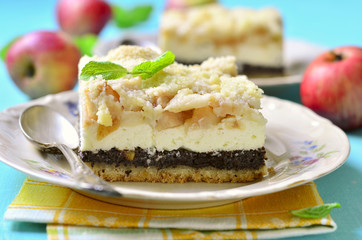Cottage cheese cake with apple and poppy seed.