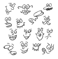 cartoon faces collection in different expressions. vector icon illustration.