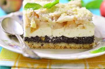 Cottage cheese cake with apple and poppy seed.