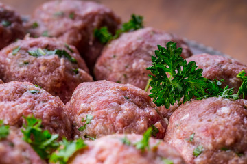 Meat balls. Italian and Mediterranean cuisine. Meat balls with spaghetti and tomato sauce. traditional kitchen. 