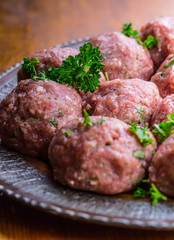 Meat balls. Italian and Mediterranean cuisine. Meat balls with spaghetti and tomato sauce. traditional kitchen. 