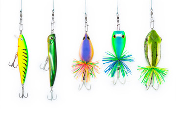 Artificial bait for fishing on white background.