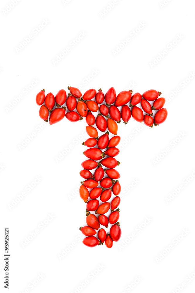 Poster red hip rose capital letter t