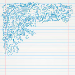 Back to School doodles elements, set of labels and icons. Vector illustration.