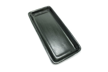 Black empty food tray on white background