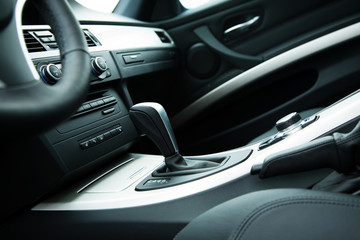 Modern car interior, gearstick close up photo