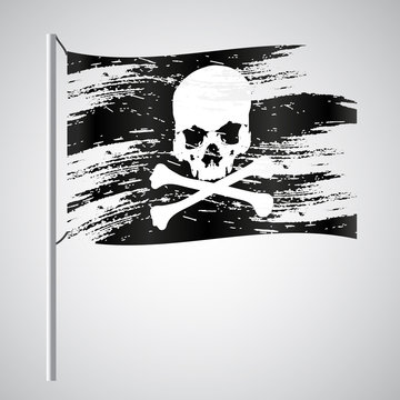 black pirate flag grunge style with skull eps10