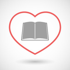 Line heart icon with a book