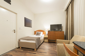 Hotel apartment interior in the evening