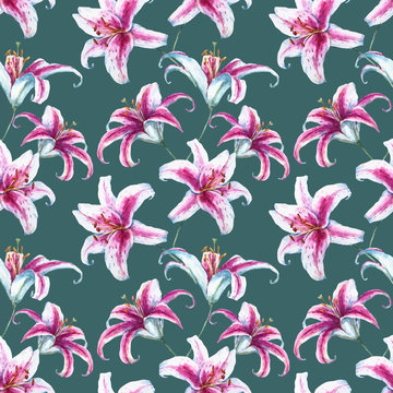 Vector tropical watercolor lilly pattern