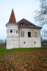 Naklejka premium astles in Lithuania. Siesikai castle under construction. Historic palace in the Neoclassical style.Historic building in Lithuania.Facade of castle in town on the east of Lithuania, Ukrmerges district
