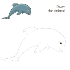 Fotobehang Draw the fish animal dolphin educational game © Oleksandr Pokusai