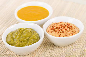 Dipping Sauces - Amarillo Chilli Sauce, Chimichurri and Roasted Pepper.