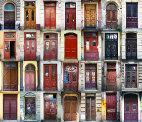A colage of 28 vintage doors in Odessa, Ukraine