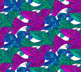 Seamless colorful  pattern with hand drawn birds.