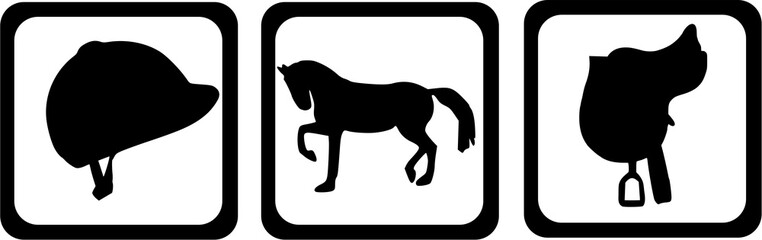 Horse Riding equipment helmet and saddle - obrazy, fototapety, plakaty