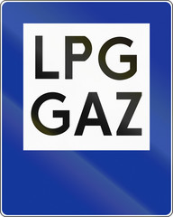 Polish traffic sign: Petrol station with liquified petroleum gas (LPG)