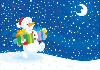 Christmas Snowman with gifts