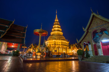 Wat Phra That Hariphunchai in twilight time,lamphun,thailand.