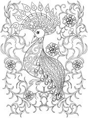 Coloring page with Bird in flowers, zentangle illustartion bird - 93935103