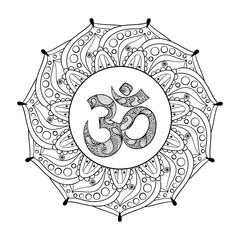 Hand drawn Ohm symbol, indian Diwali spiritual sign Om elegant r - 93935194