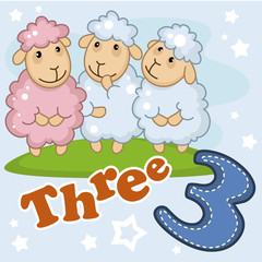 Digital illustration with three three-colored sheep.