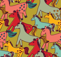 Horses seamless pattern color