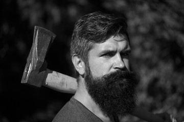 Man with axe outdoor