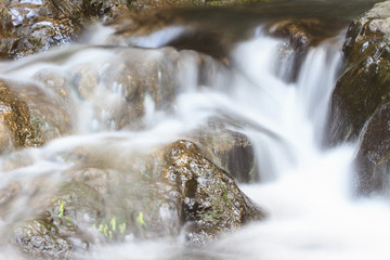 waterfall and rocks covered with moss