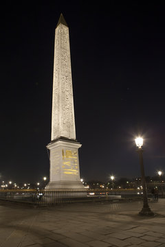 France. Paris. Egyptian column on Place de Concorde at night