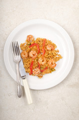 mixed pepper rice with scampi