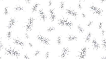 Vector seamless background of wasps. Chaotic wasps.